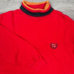 Vintage OshKosh B’Gosh Men’s Red Turtleneck Sweater Sz L Embroidered Triple Tone